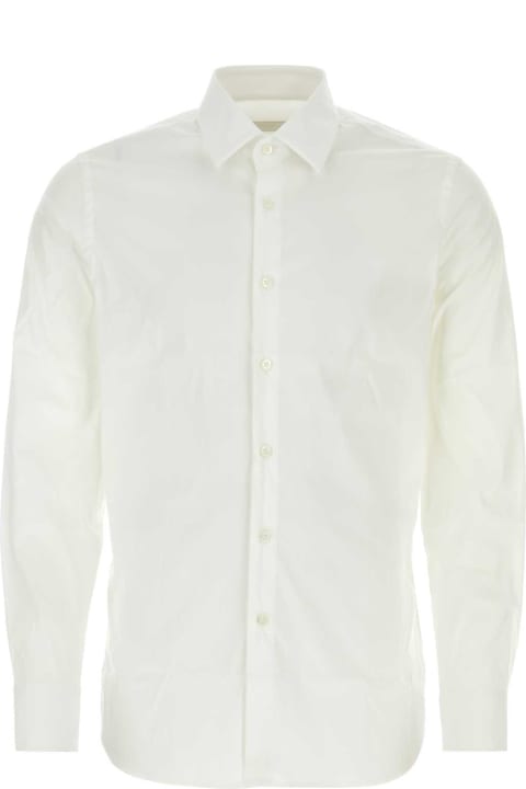Shirts for Men Prada White Stretch Poplin Shirt