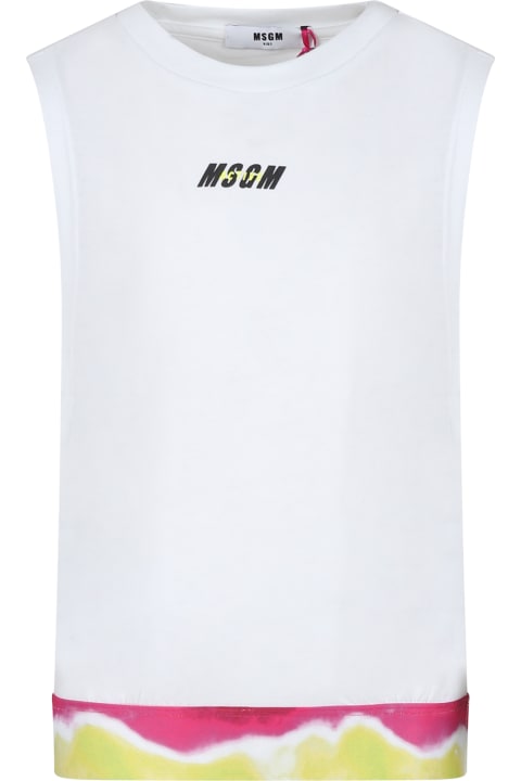 キッズ新着アイテム MSGM White T-shirt For Girl With Logo And Print