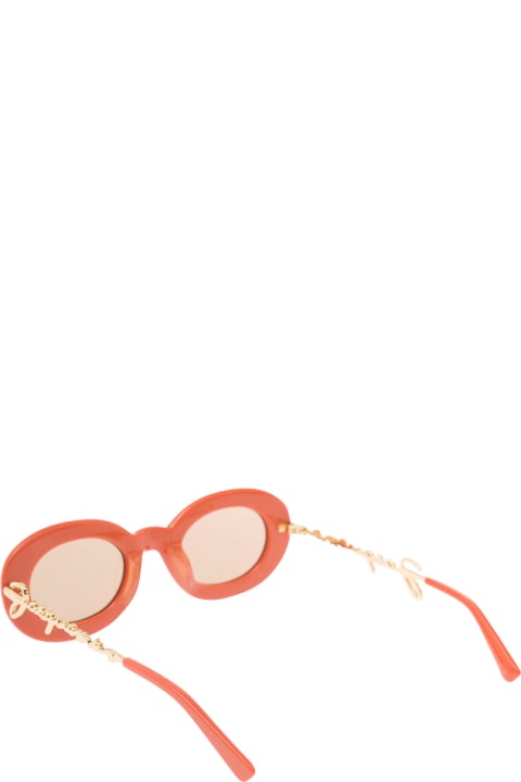 'les Lunettes Pralu' Orange Round Sunglasses With Logo Temples In Acetate Woman