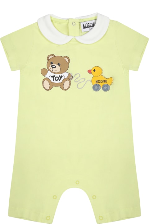Bodysuits & Sets for Baby Girls Moschino Green Bodysuit For Babies With Teddy Bear And Duck