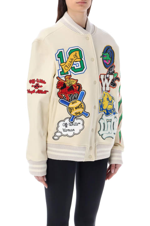 Wool Embroidered Slogan Patch Varsity Jacket
