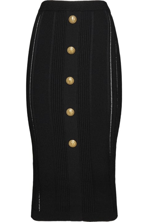 Balmain for Women Balmain High Waist Five Button See Through Knit Midi Skirt
