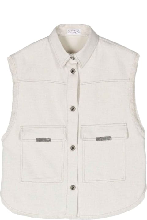 Coats & Jackets for Boys Brunello Cucinelli White Denim Vest Boy