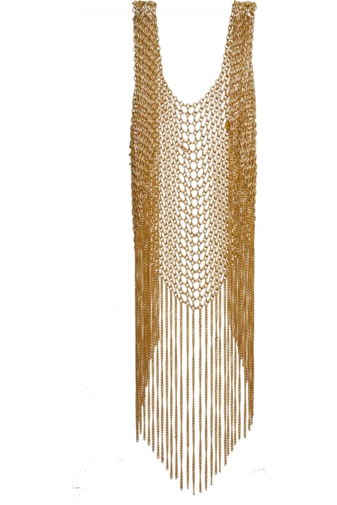 Vest In Woven Metallic Knit With Fringes