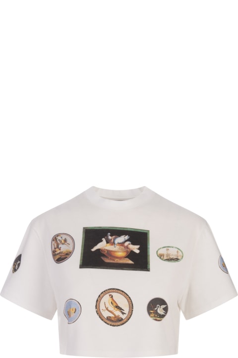 Clothing for Women Giambattista Valli White Crop Top With Micromosaic Print