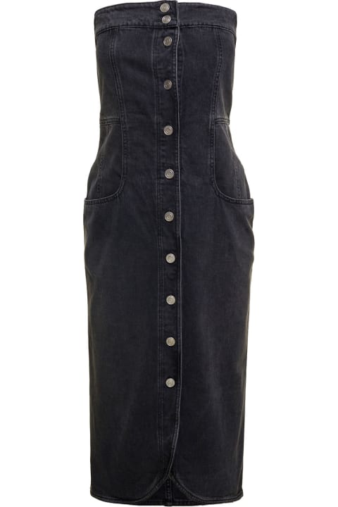 Isabel Marant Dresses for Women Isabel Marant Dark Grey Strapless Midi Dress With Branded Buttons In Cotton Denim Woman