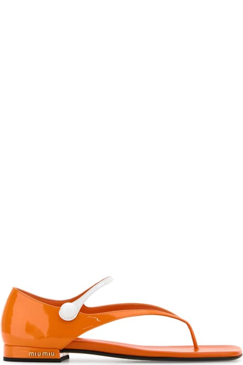 Flat Shoes for Women Miu Miu Orange Leather Thong Sandals