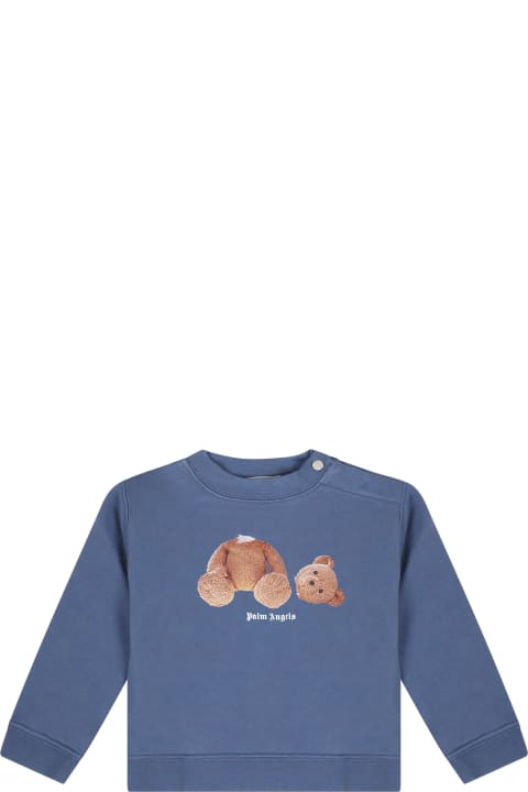 Palm Angels for Kids Palm Angels Blue Sweatshirt For Baby Girl With Bear