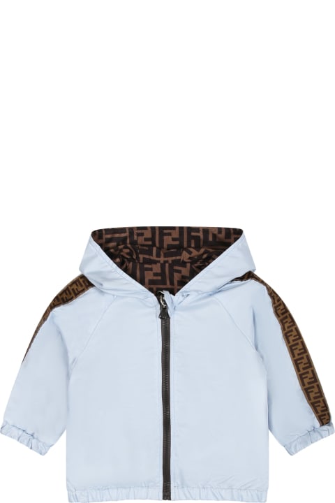 Topwear for Baby Girls Fendi Reversible Light Blue Windbreaker For Baby Girl With Iconic Ff
