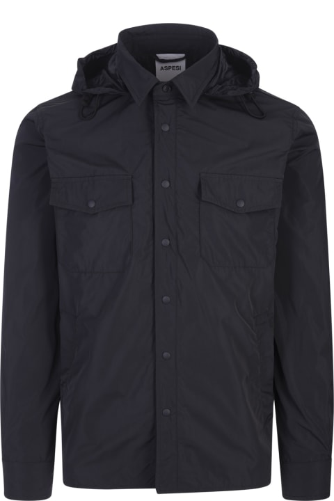 Aspesi Coats & Jackets for Men Aspesi Black Hooded Shirt Jacket