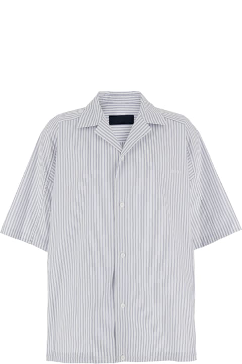 Juun.J Shirts for Women Juun.J Blue Bowling Shirt With Cuban Collar And All-over Striped Motif In Cotton Blend Man