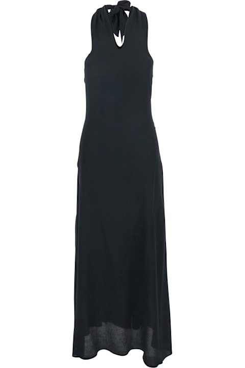 Federica Tosi for Women Federica Tosi Black Long Dress With V-neck And Knot Closure In Fabric Woman