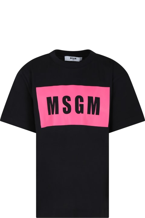 MSGM Topwear for Girls MSGM Black T-shirt For Girl With Logo