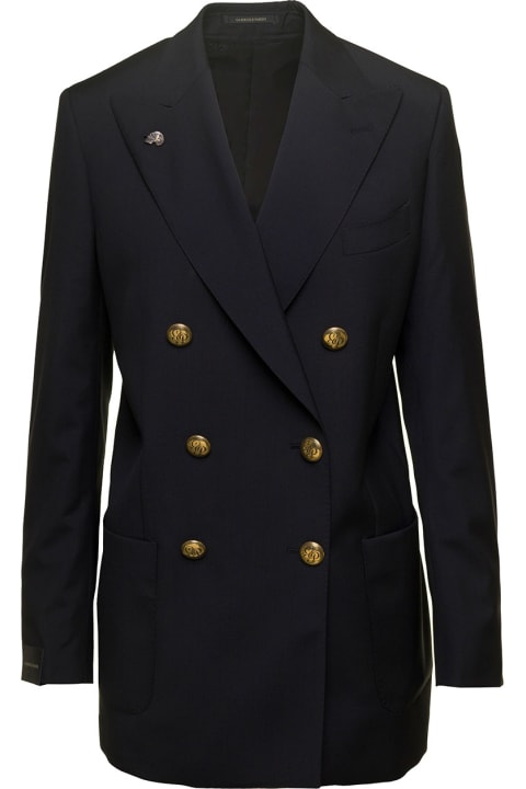 Black Double-breasted Jacket With Logo Charm In Wool Woman