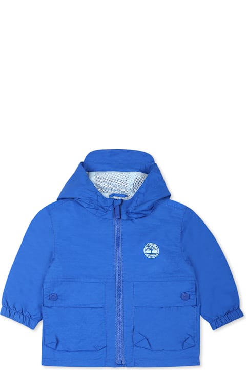 Timberland for Baby Girls Timberland Light Blue Windbreaker Jacket For Baby Boy With Tree