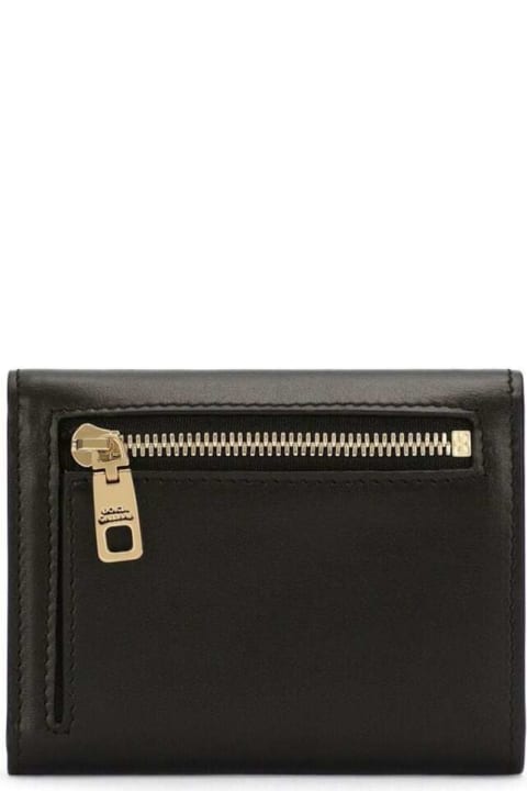 Black Bi-fold Wallet With Embossed Logo In Leather Woman Dolce & Gabbana