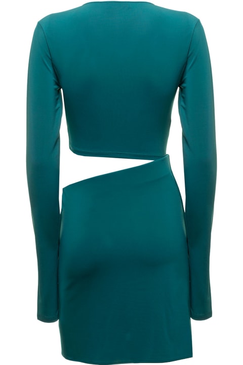 The Andamane Dresses for Women The Andamane Teal Blue Minidress In Stretch Jersey With Asymmetrical Cut Out Details The Andamane Woman