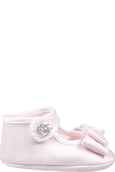 Monnalisa Shoes for Baby Girls Monnalisa Pink Flat Shoes For Baby Girl With Bow