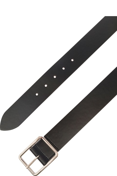 Black Belt With Engraved Logo On Buckle In Leather Man