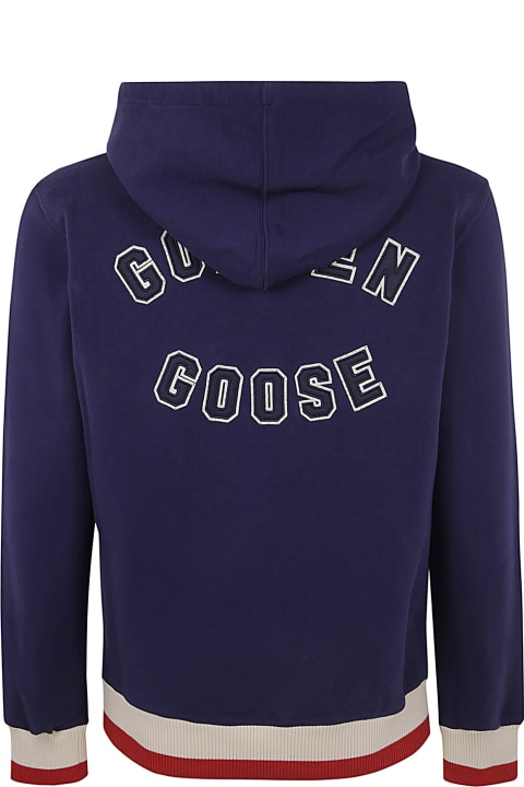 Golden Goose سترات صوف وبدل رياضية لـ القسم الرجالي Golden Goose Journey M`s Hoodie Swatshirt With Golden Patches And Bicolour Rib