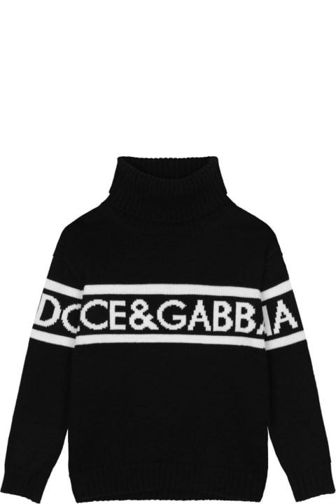 Dolce & Gabbana for Boys Dolce & Gabbana Dolce & Gabbana Pullover Nero Tema Dna In Maglia Di Lana Vergine Bambino