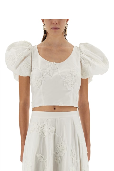 أدوات منزلية Rotate by Birger Christensen Cotton Top With Puff Sleeves