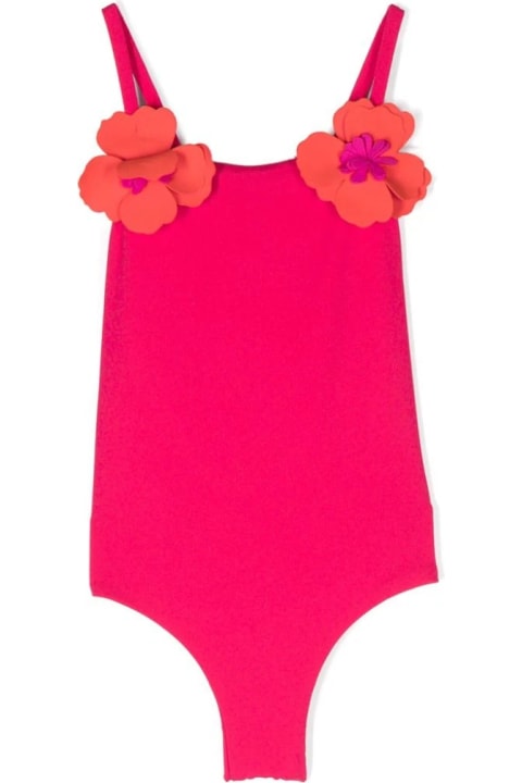 Il Gufo Kids Il Gufo One-piece Swimsuit With Applied Flowers In Strawberry And Orange