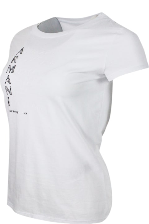 Armani Collezioni Topwear for Women Armani Collezioni Short-sleeved Crew-neck T-shirt With Studded Logo On The Front