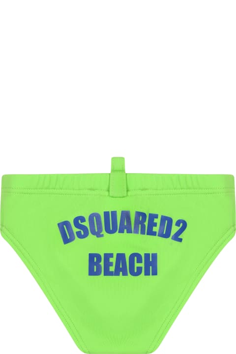 Fashion for Baby Boys Dsquared2 Green Swim Briefs For Baby Boy With Logo
