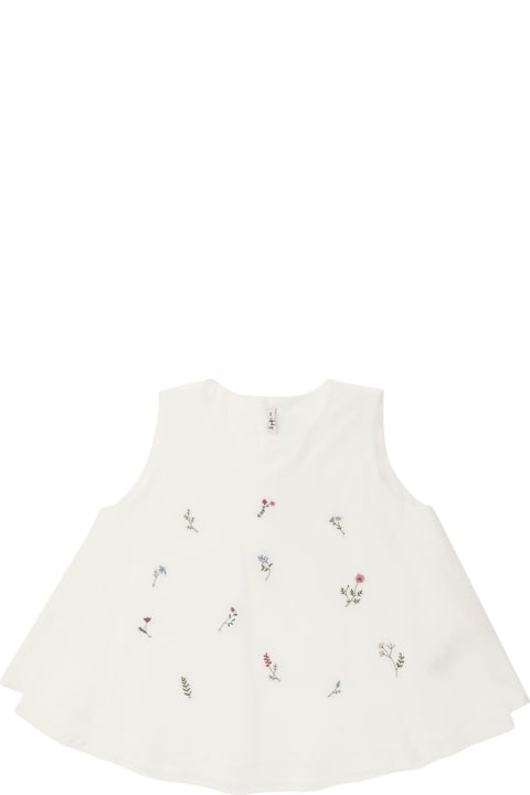 Il Gufo Kids Il Gufo White Sleeveless Blouse With Flower Embroidery In Cotton Girl