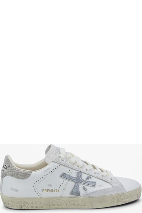 Premiata White And Silver Sneakers