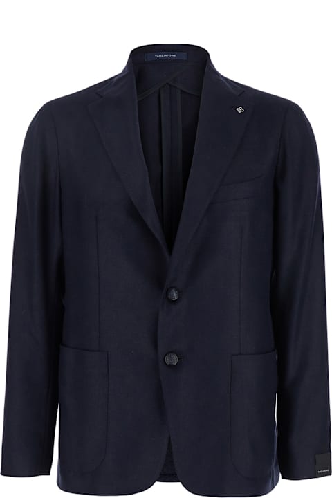 Homeware Tagliatore 'montecarlo' Blue Single-breasted Jacket With Notched Revers In Silk Man