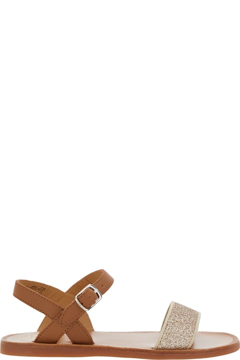 Pom d'Api for Women Pom d'Api 'plagette' Brown Sandals With Open Toe And Glitter Detail In Leather Girl