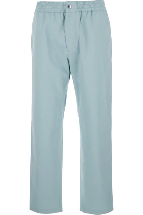 メンズ Maison Kitsunéのボトムス Maison Kitsuné Light Blue Straight Pants In Cotton Man