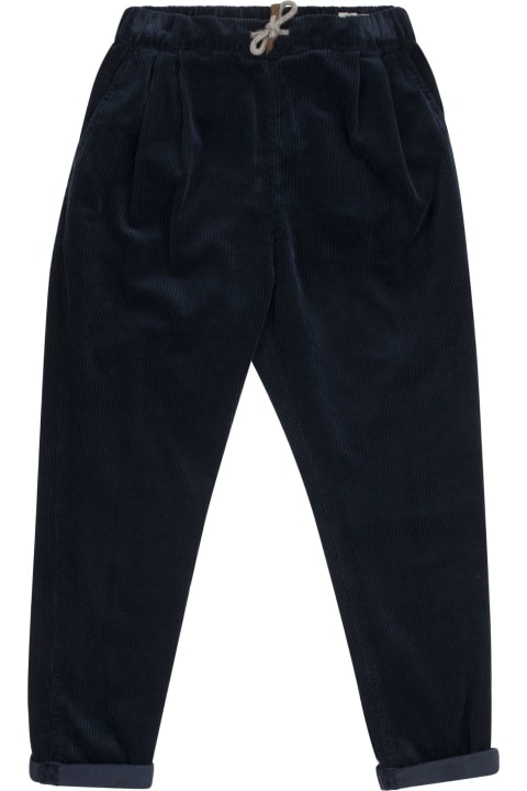 Garment-dyed Cotton Corduroy Trousers With Drawstring And Double Darts