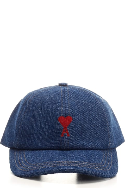 Hats for Men Ami Alexandre Mattiussi Denim Cap With Embroidery