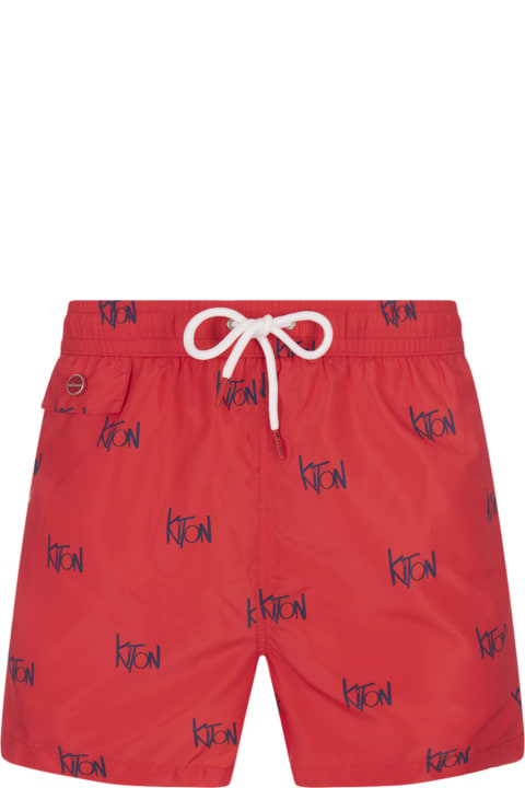 Swimwear for Men Kiton Red Swim Shorts With All-over Logo