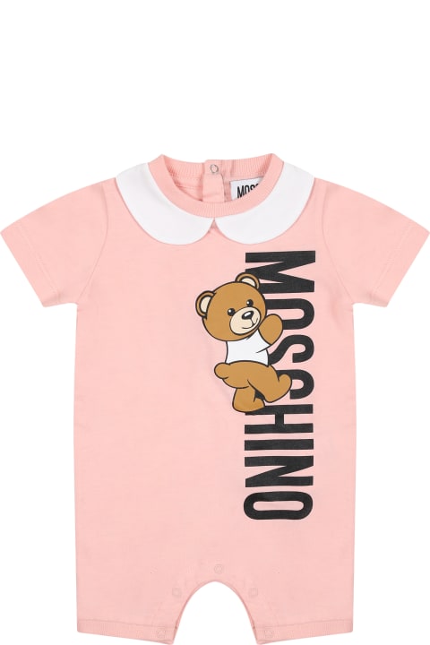 Moschino for Kids Moschino Pink Romper For Baby Kids With Teddy Bear