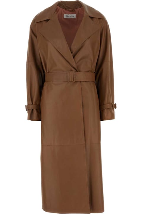 Max Mara الملابس لـ السيدات Max Mara Brown Leather Ande Coat