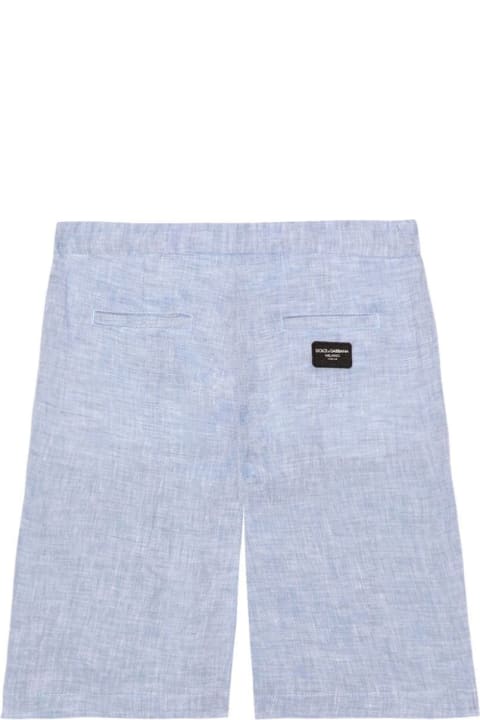 Bottoms for Boys Dolce & Gabbana Light Blue Linen Bermuda Shorts