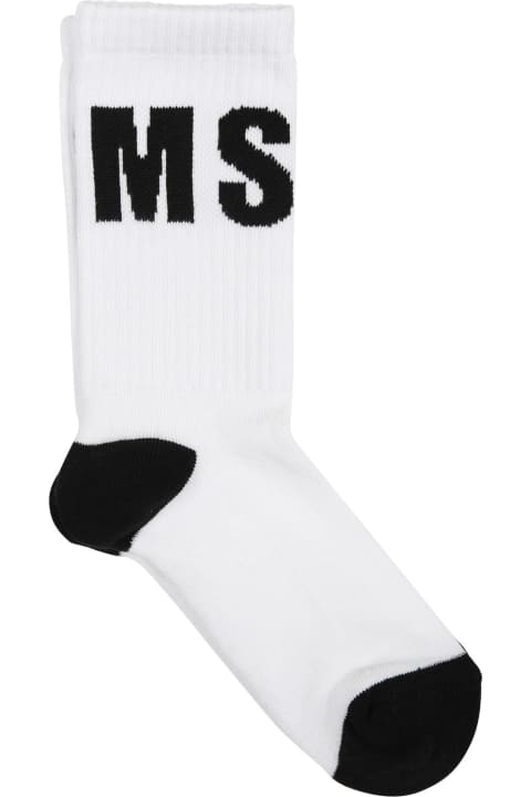 ボーイズ MSGMのアンダーウェア MSGM White Socks For Kids With Logo