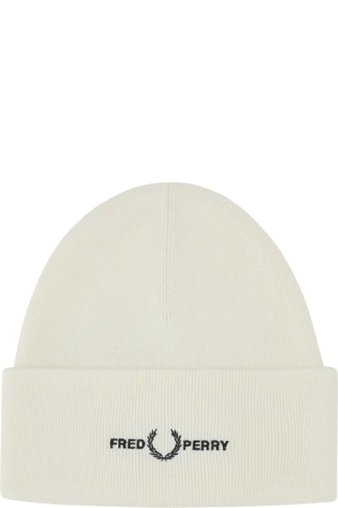 Fred Perry Hi-Tech Accessories for Men Fred Perry Ivory Acrylic Blend Beanie Hat