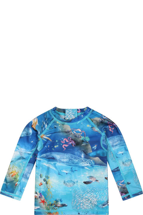 Topwear for Baby Boys Molo Light Blue T-shirt For Baby Boy With Marine Animals