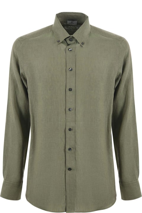 Etro for Men Etro Etro Linen Shirt Military Green Iridescent