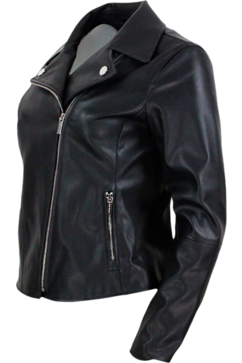 Armani Collezioni Coats & Jackets for Women Armani Collezioni Studded Jacket Made Of Eco-leather With Zip Closure And Zips On The Cuffs And Pockets