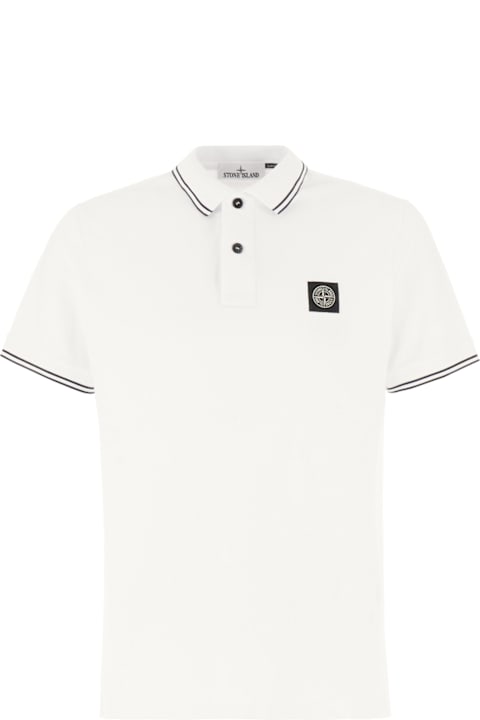 ملابس علوية لـ القسم الرجالي Stone Island White Piquet Polo Shirt