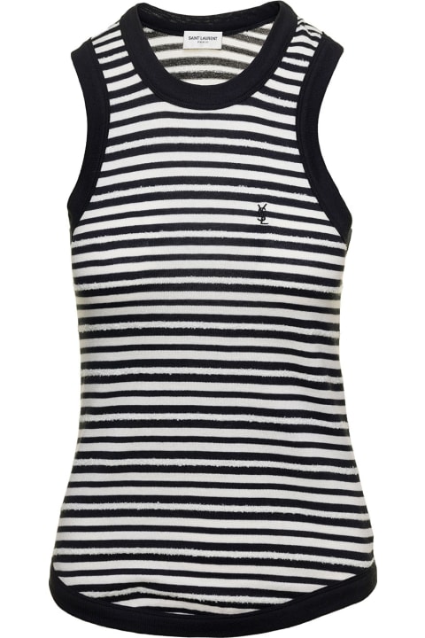 Topwear for Women Saint Laurent Striped Cassandre Tank Top With Embroidered Logo In Black And White Cotton Woman