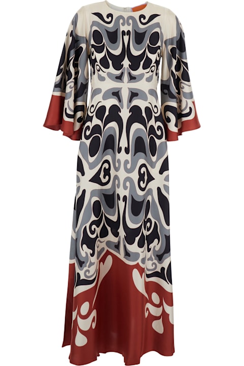 La DoubleJ for Men La DoubleJ Multicolor Long Dress With Round Neck And All Over Motif In Silk Woman