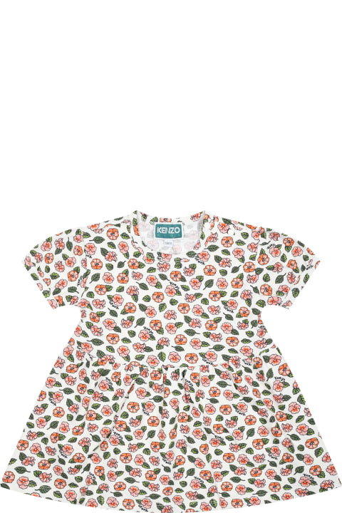 Kenzo Kids Kenzo Kids White Dress For Baby With Floral Print