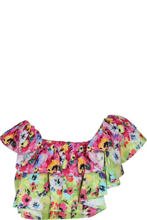 MSGM for Kids MSGM Fuchsia Crop Top For Girl With Floral Print